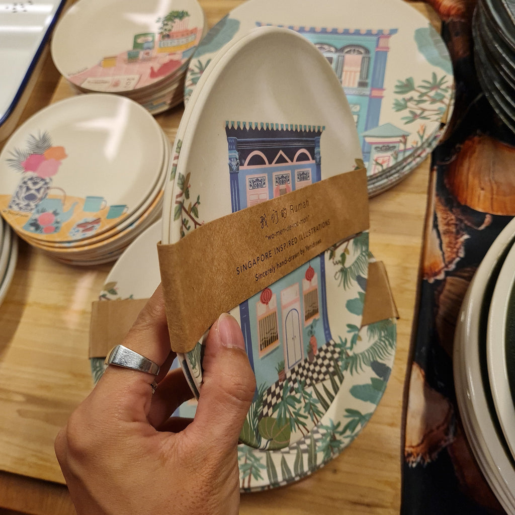 Blue Shophouse Bamboo plate set of 2