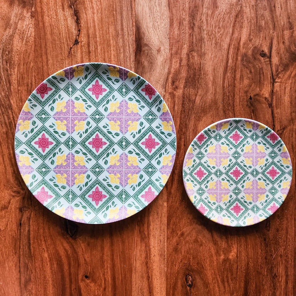 Peranakan Tile Bamboo Plate - Square flowers