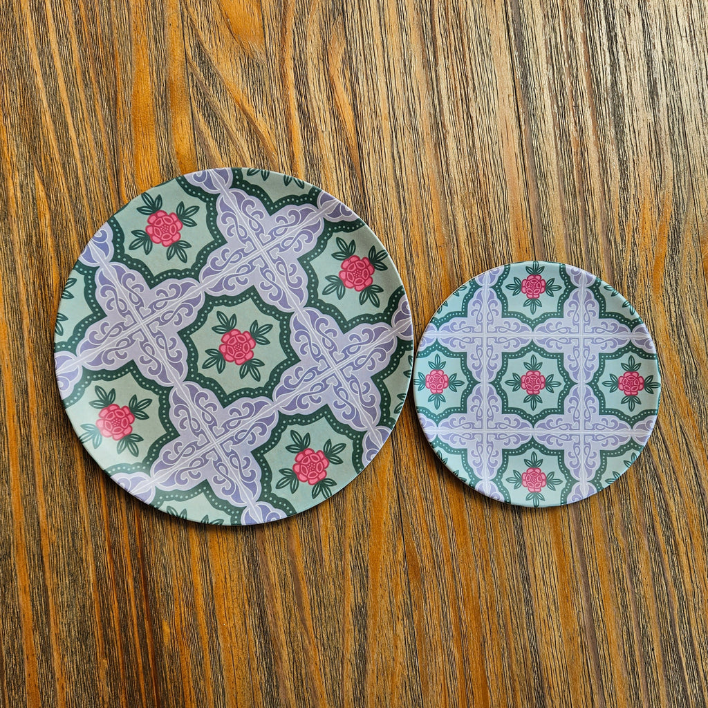 Peranakan Tile Bamboo Plate - Grey Rose