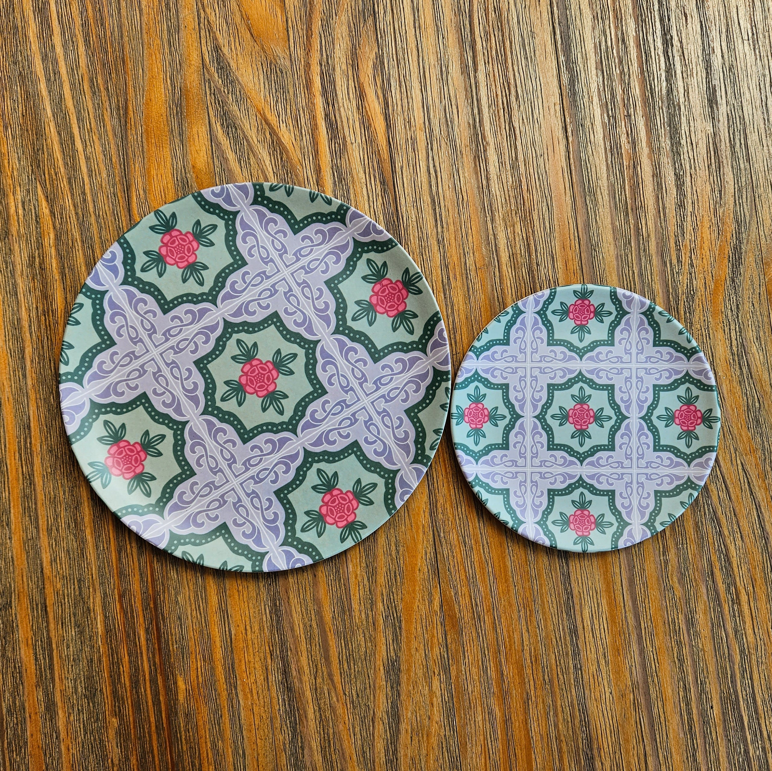 Peranakan Tile Bamboo Plate - Grey Rose