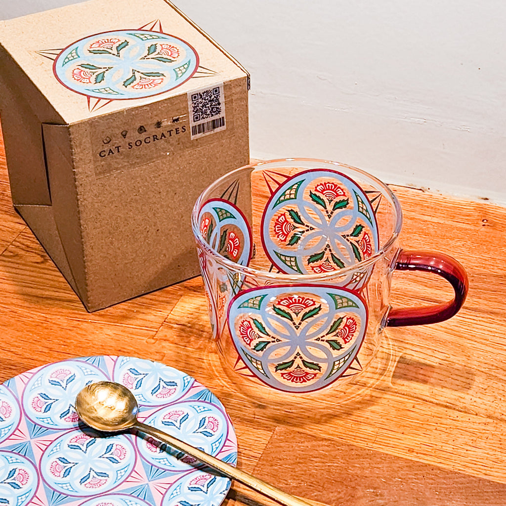 Circle Flower Peranakan Tile Glass Mug