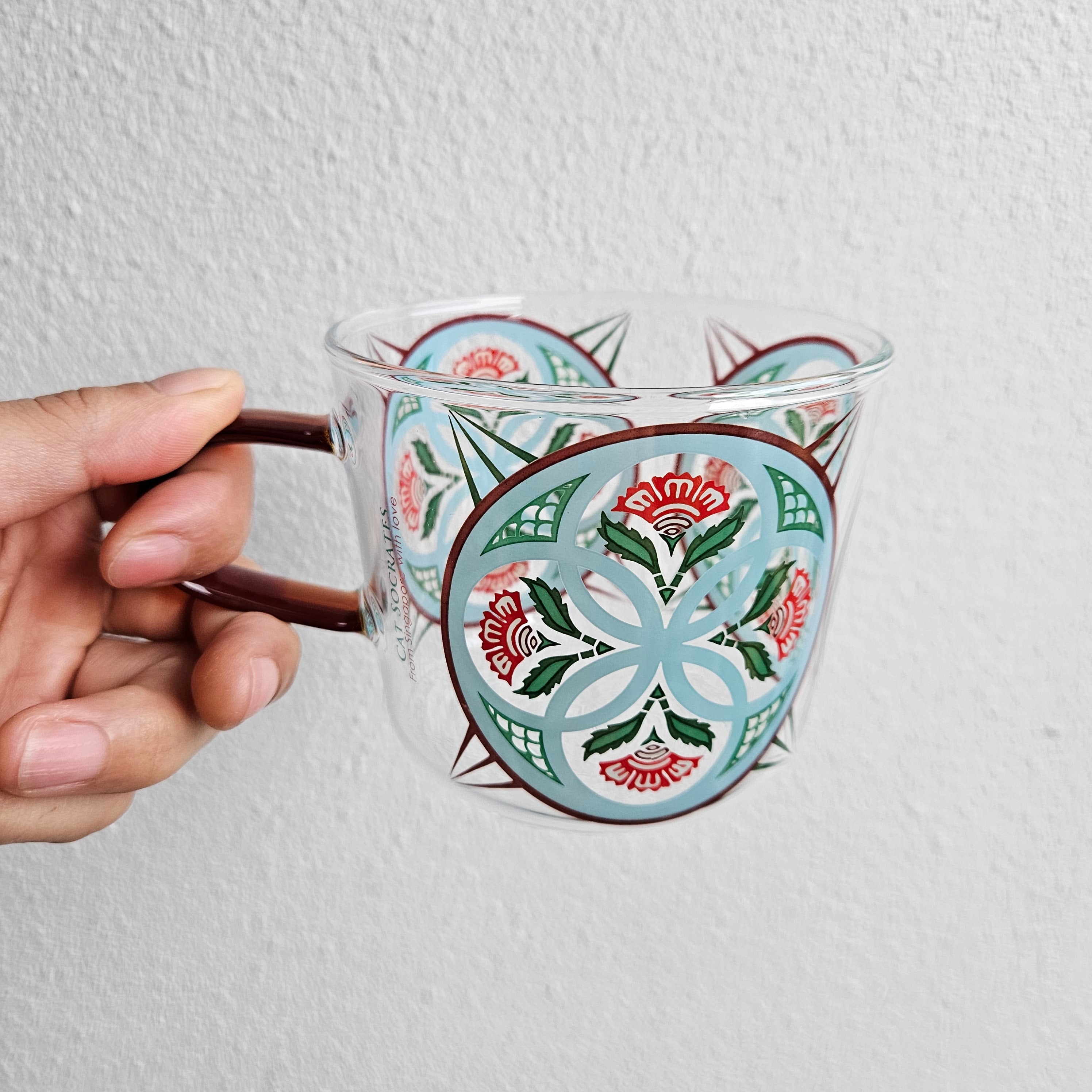 Circle Flower Peranakan Tile Glass Mug