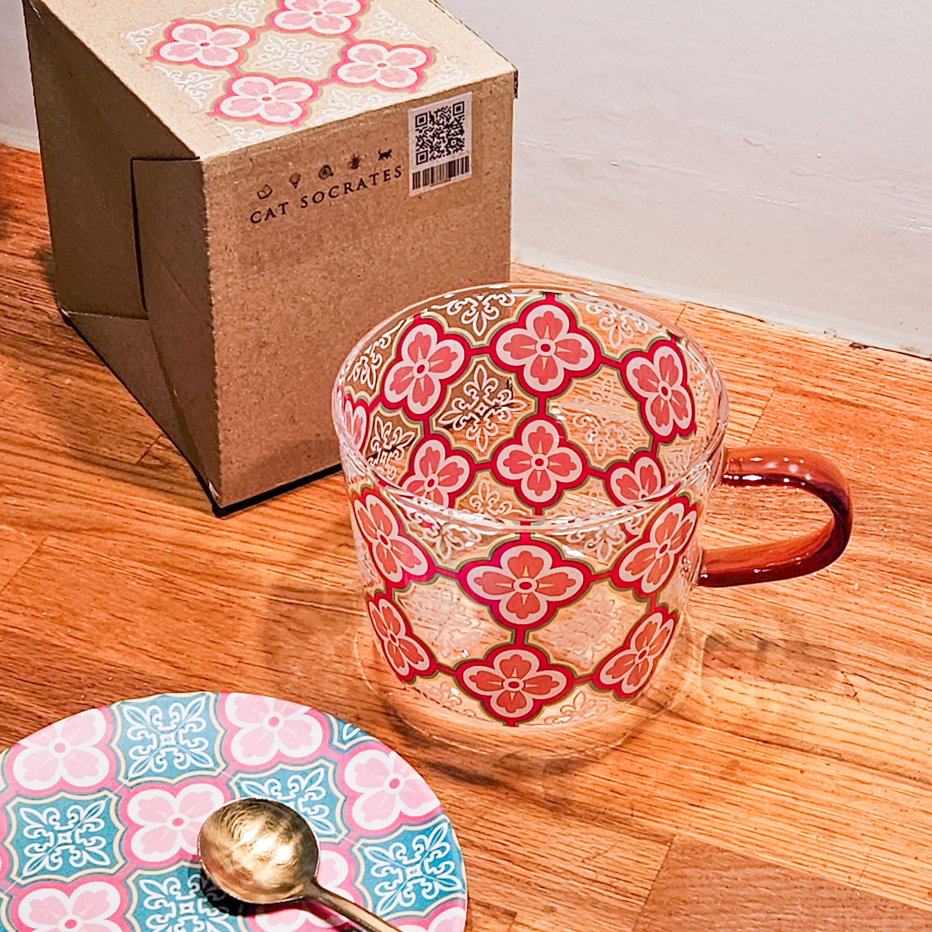 Plum Blossom Peranakan Tile Glass Mug
