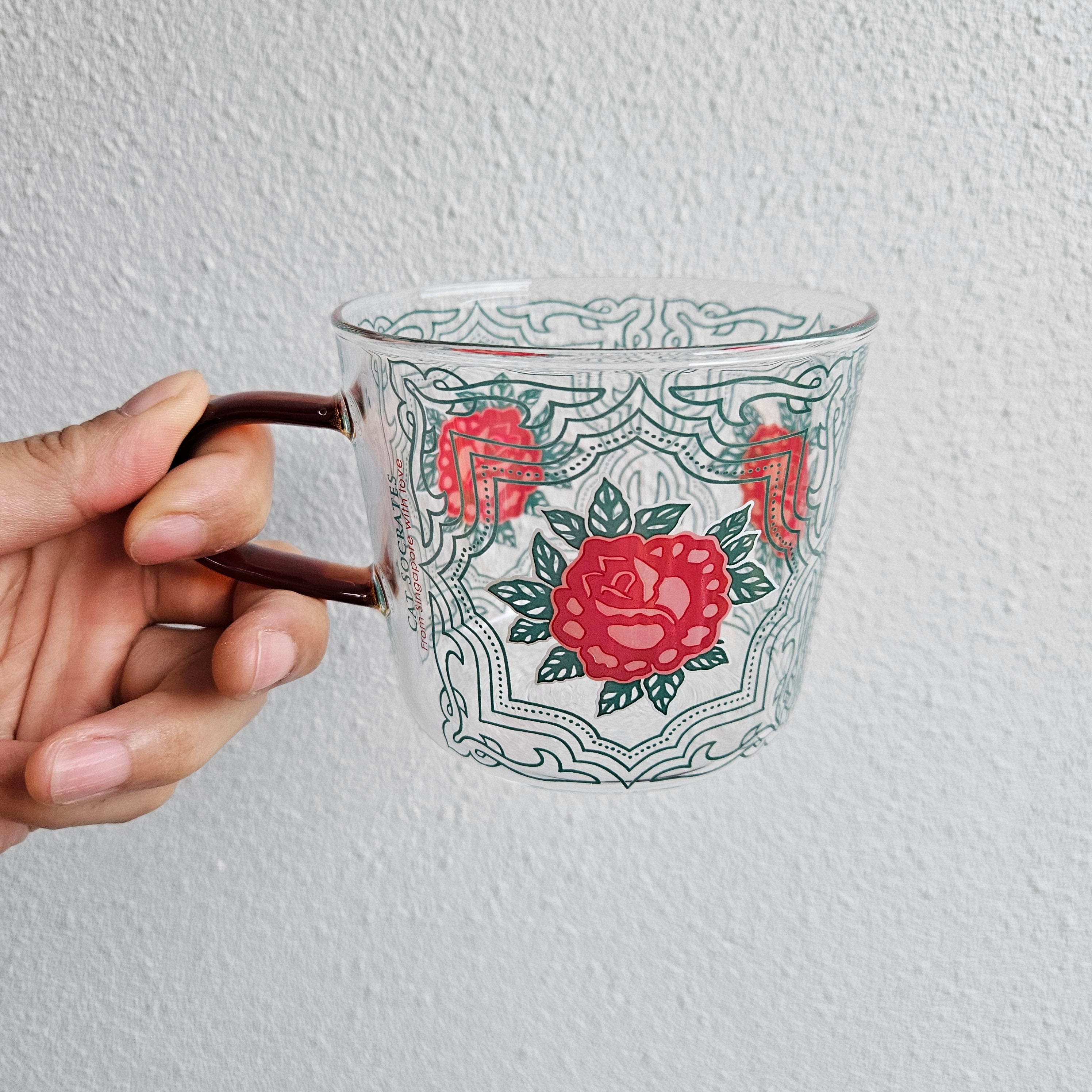 Classic Rose Peranakan Tile Glass Mug