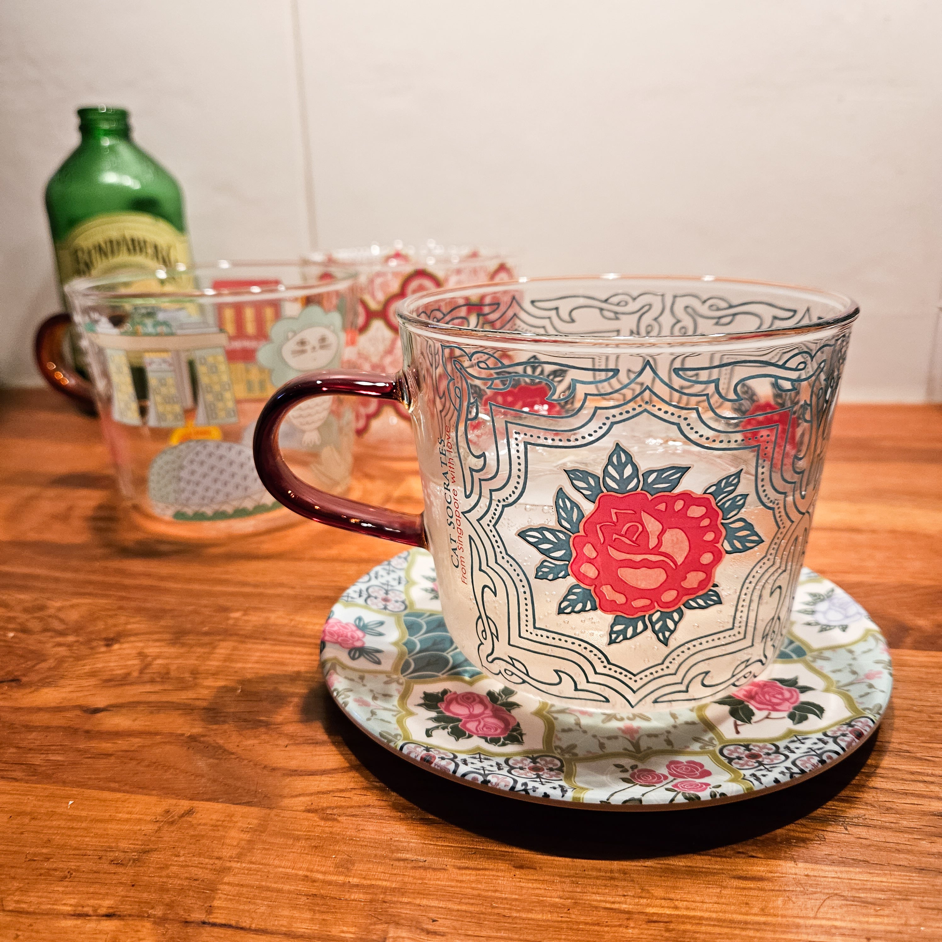 Classic Rose Peranakan Tile Glass Mug
