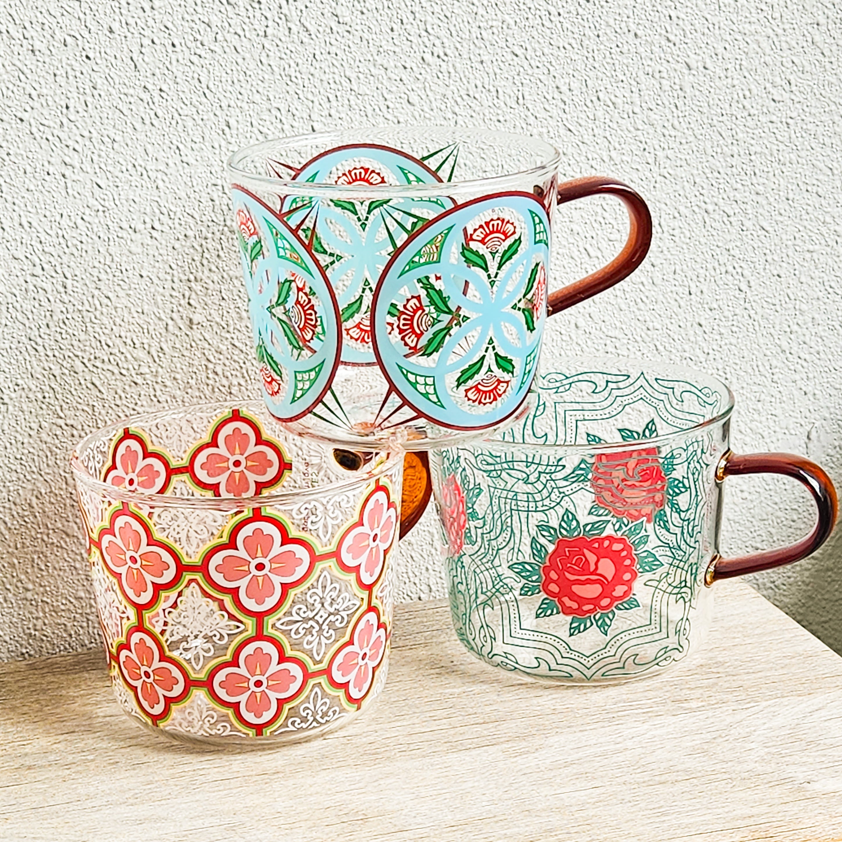 Plum Blossom Peranakan Tile Glass Mug