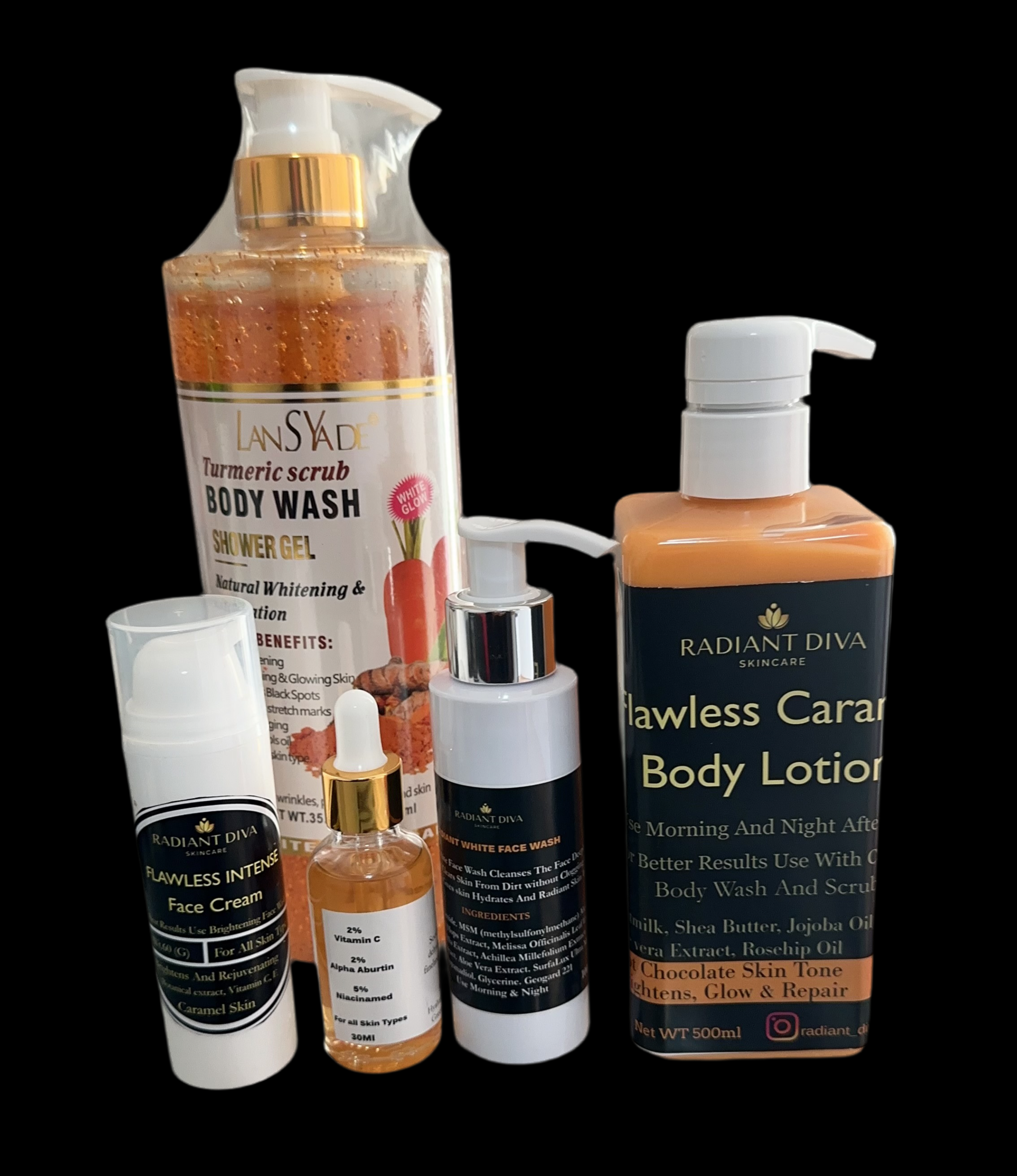 Caramel Flawless Brightening Body And Face kit For Chocolate skin, Dark Skin Tone