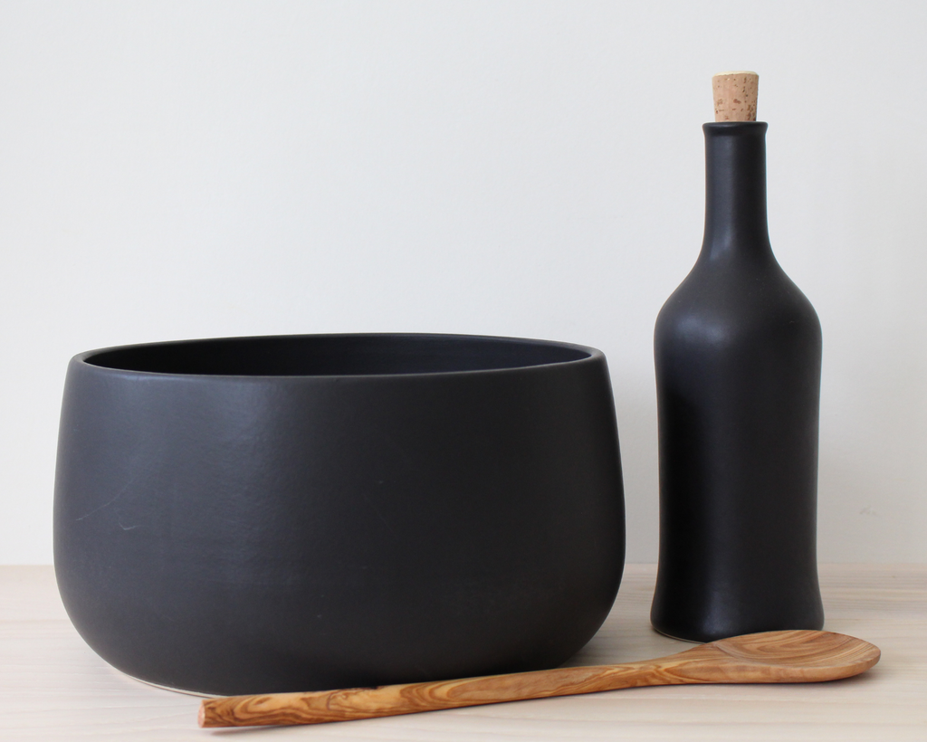 Black Stoneware Serving Bowl
