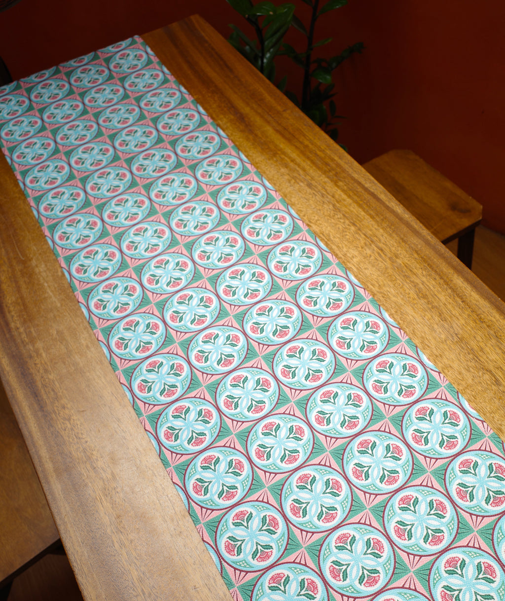 Peranakan Tile Table Runner in Circle Flower