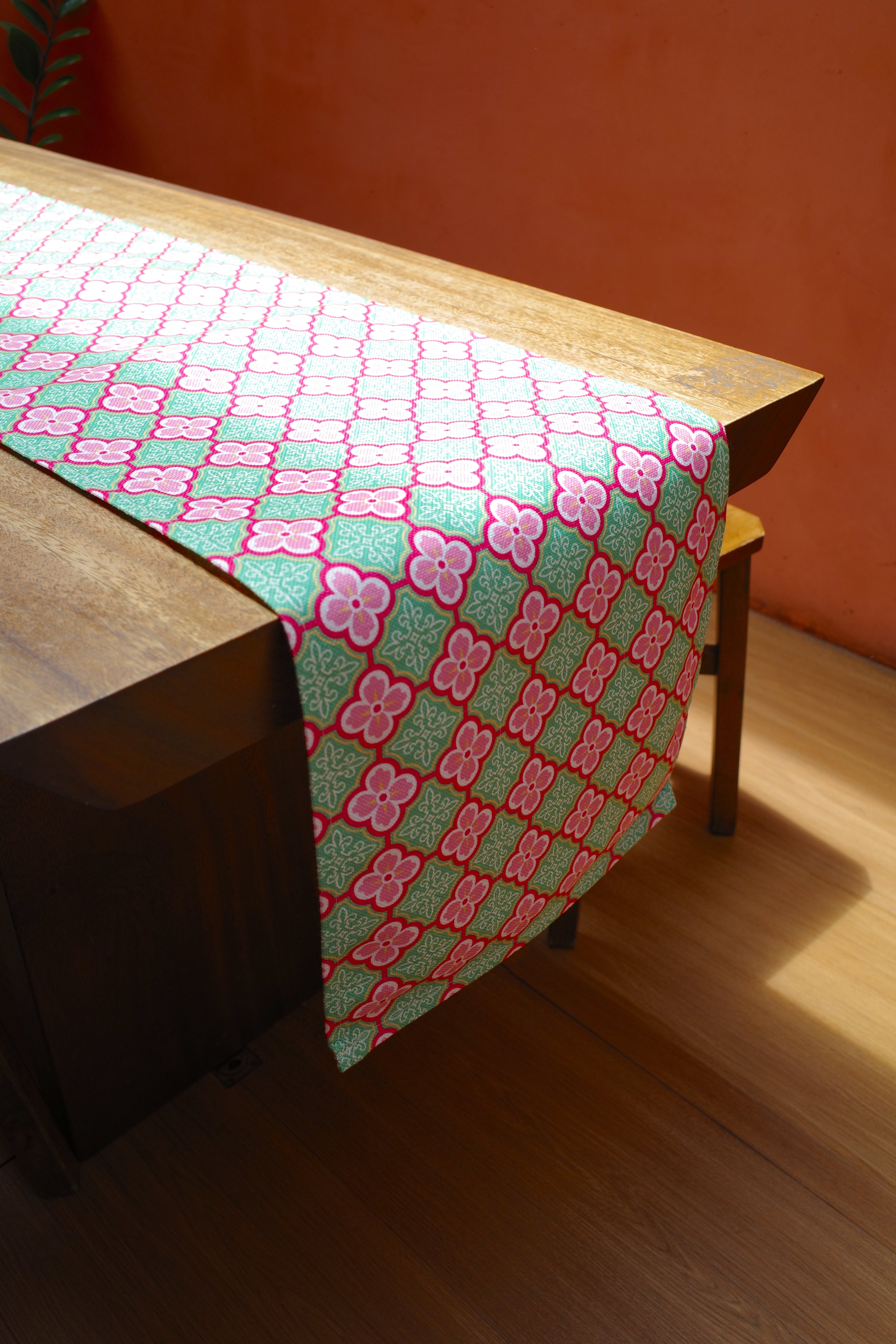 Peranakan Tile Table Runner in Plum Blossom