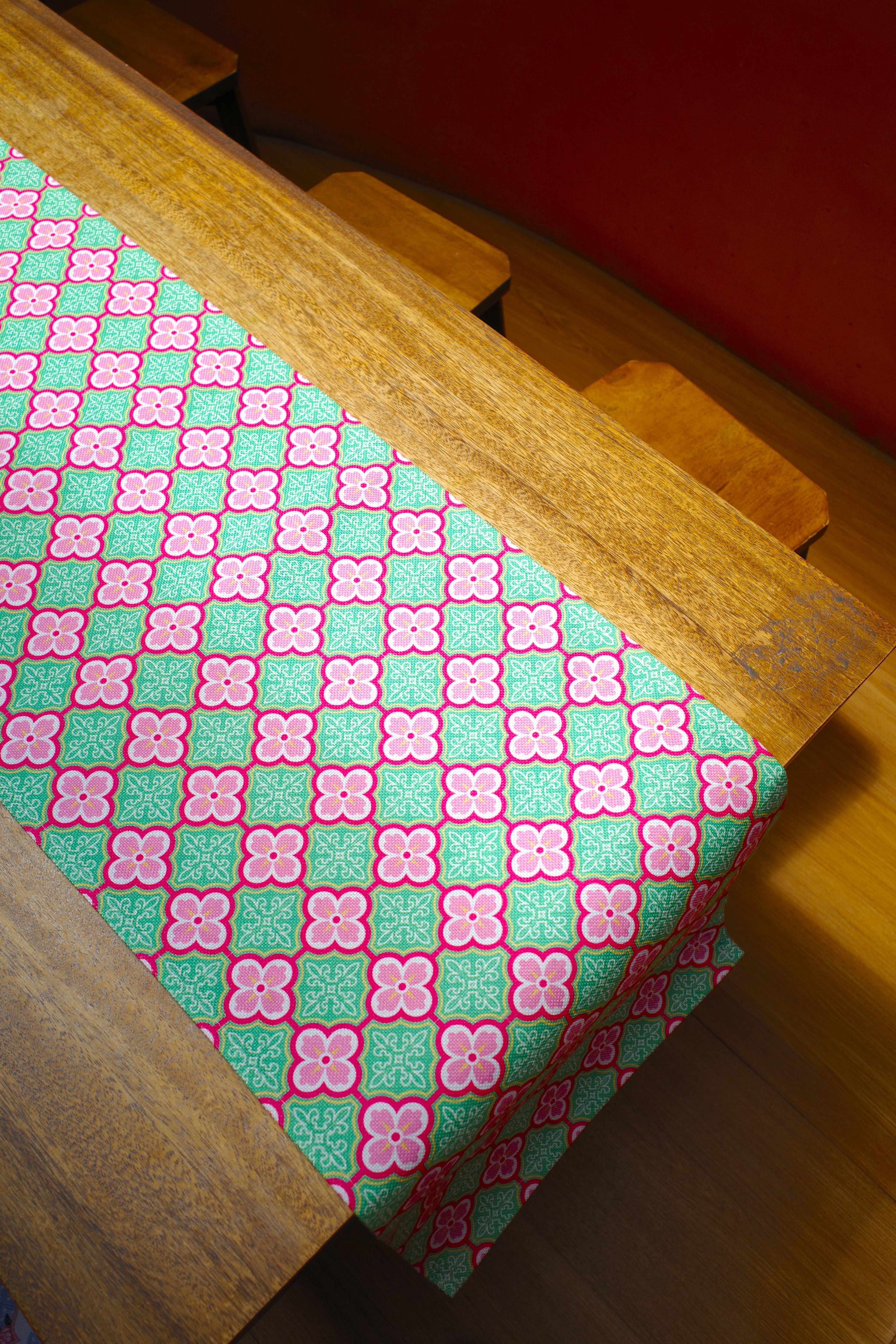 Peranakan Tile Table Runner in Plum Blossom