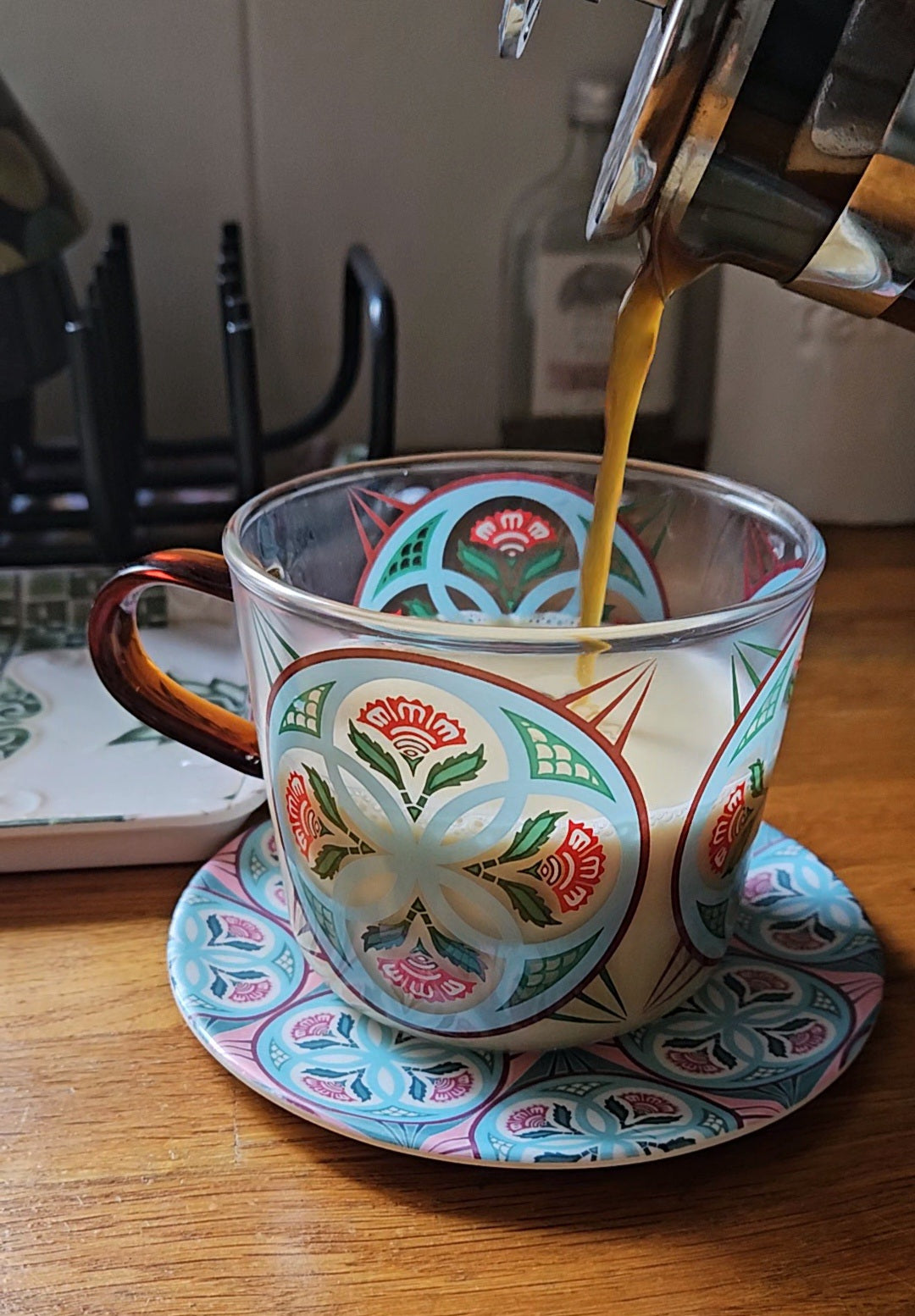 Circle Flower Peranakan Tile Glass Mug