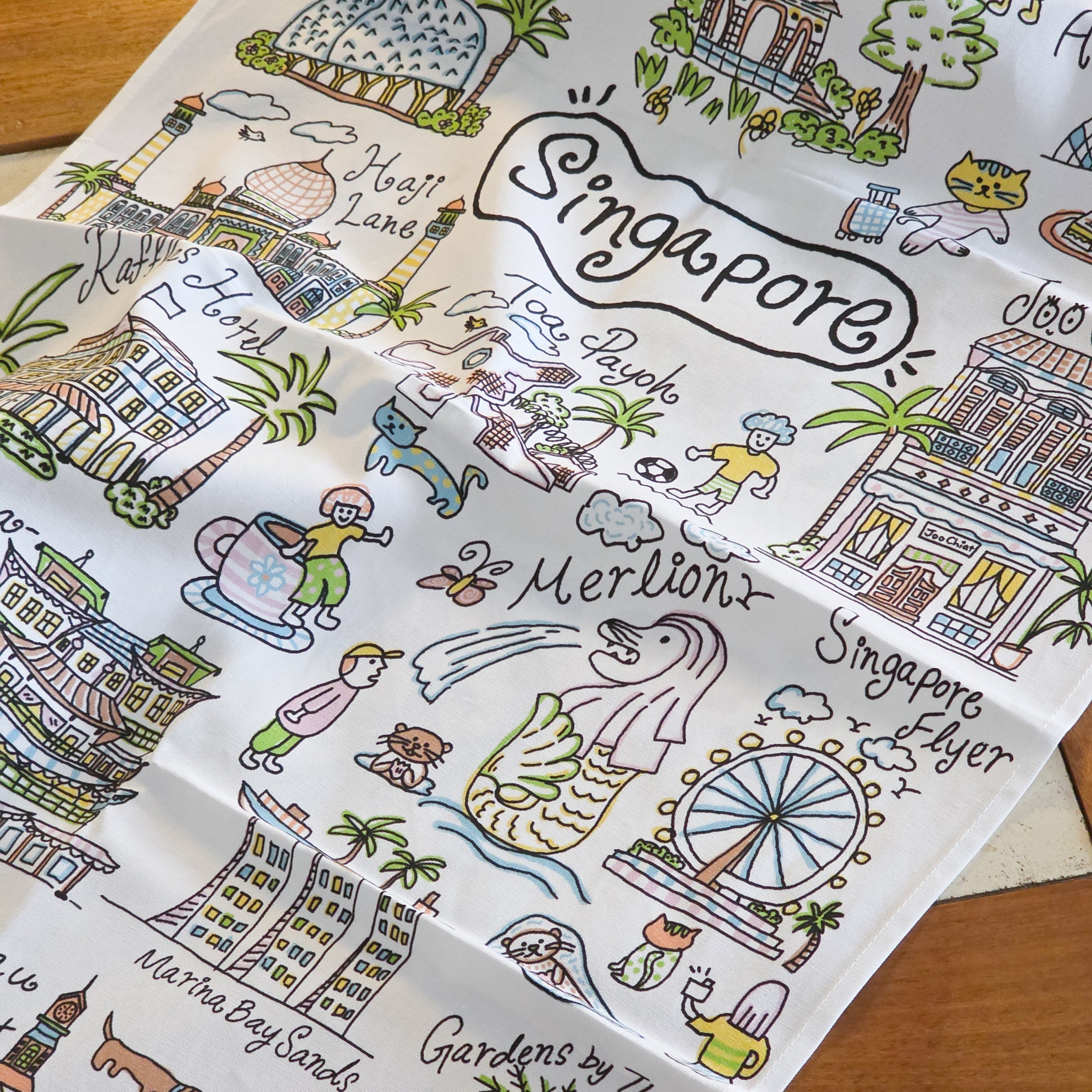 Walk Around Singapore Tea Towel