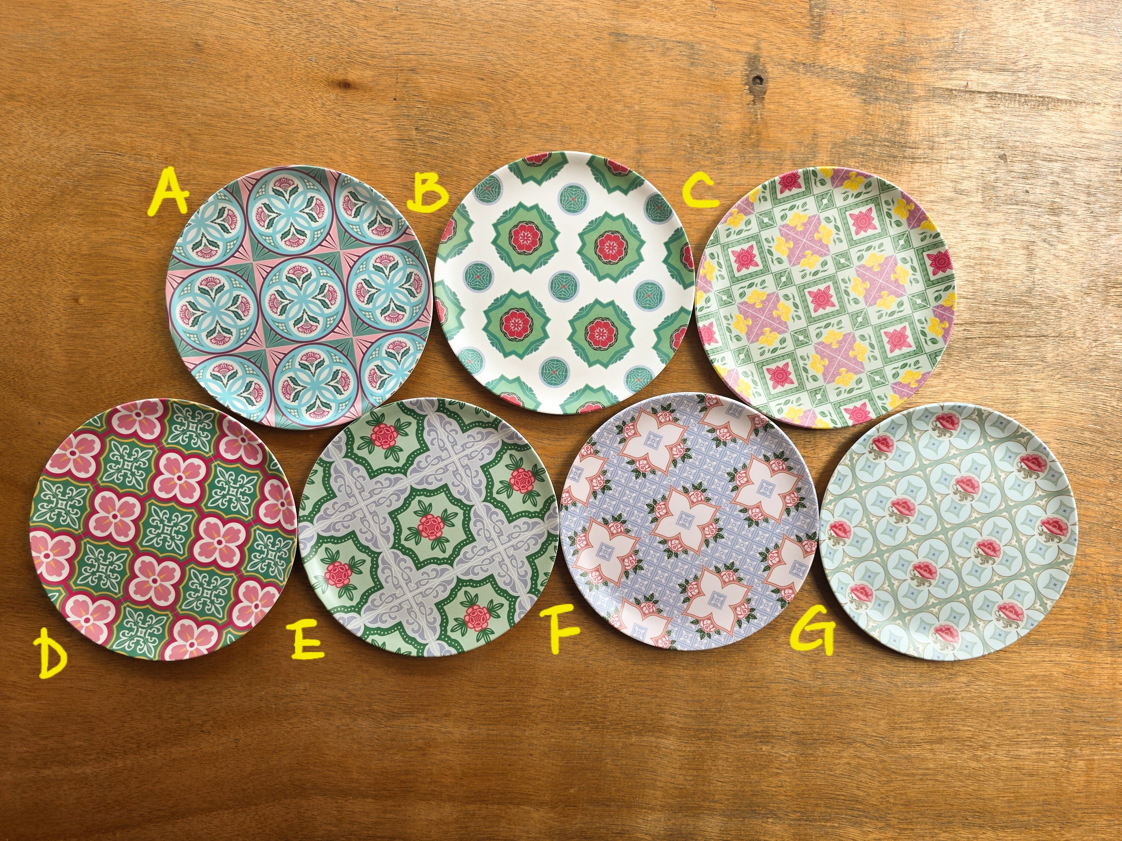 Peranakan Tile Bamboo Plate - Grey base 4 roses