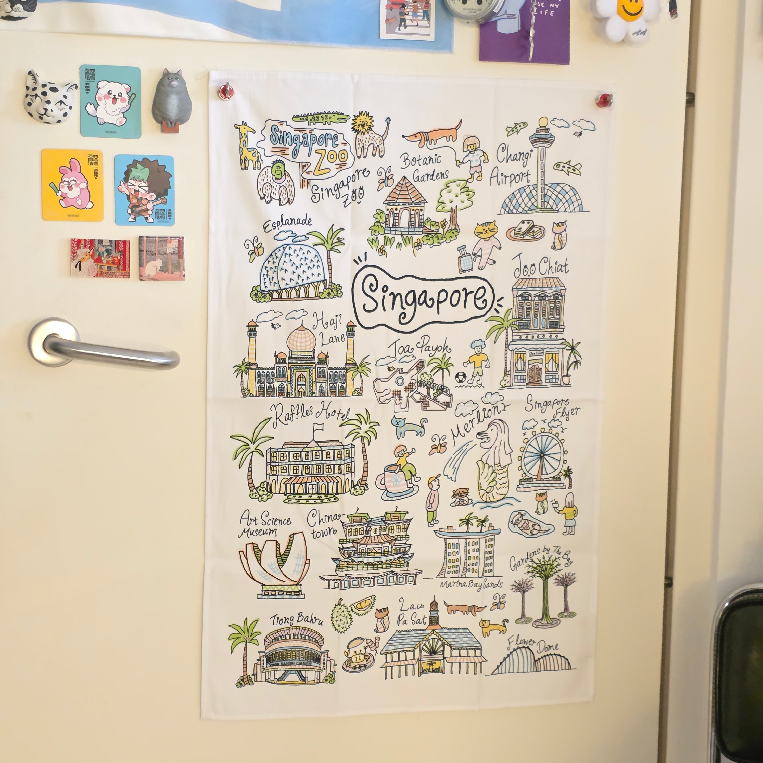 Walk Around Singapore Tea Towel